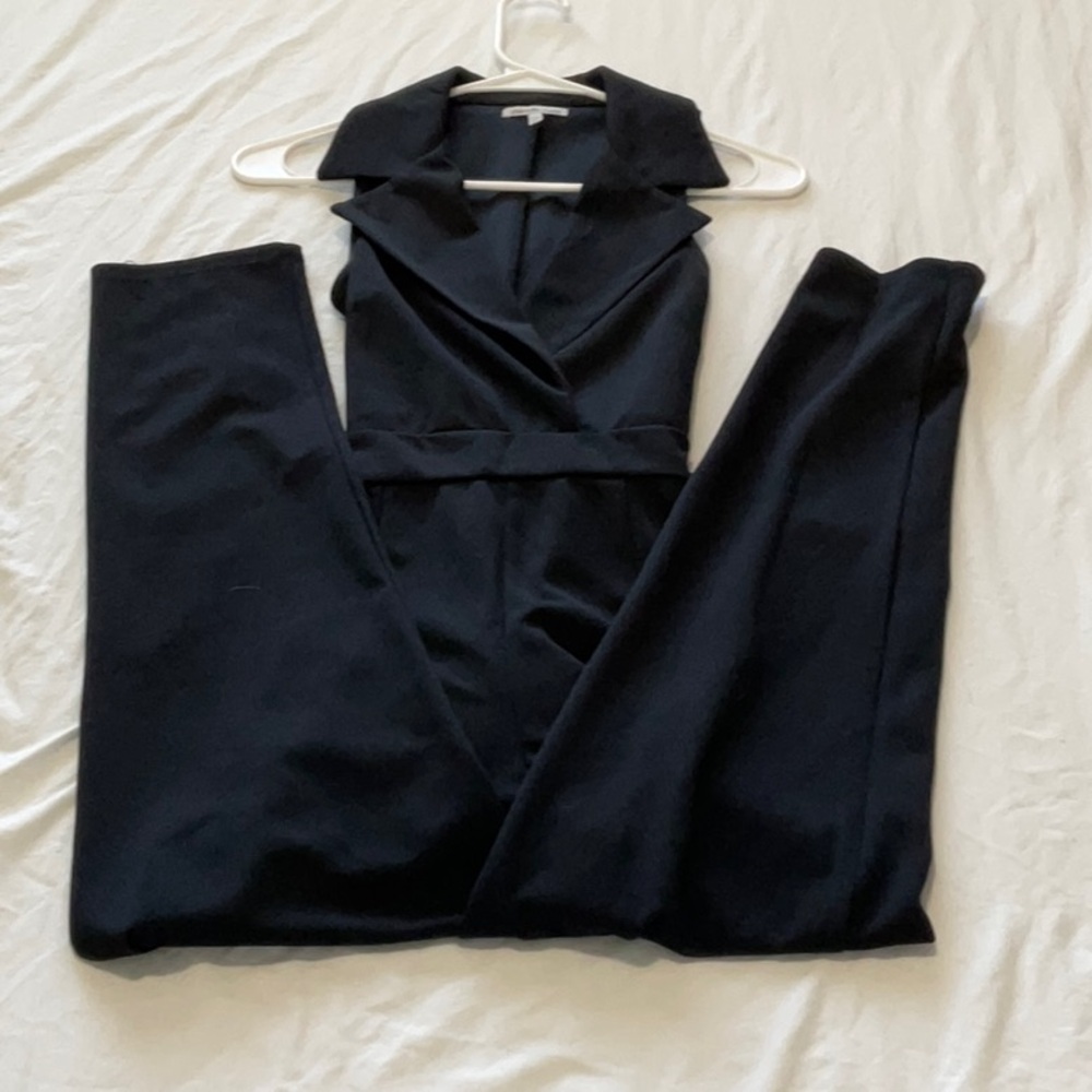 Charlotte Russe Black Collared Jumpsuit with Belted Waist